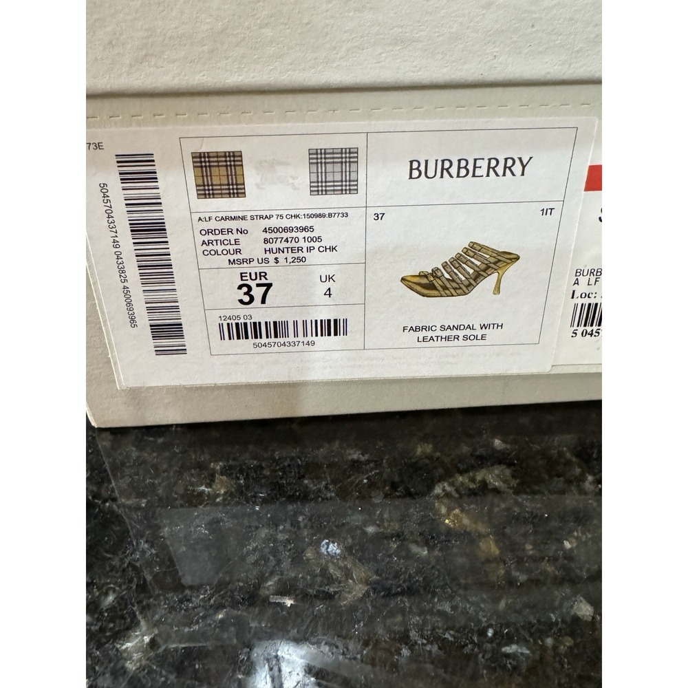 Authentic Burberry Women Yellow Beige CARMINE STRAP Check Stiletto Sandals - Picture 9 of 13
